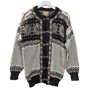 Vintage Dale of Norway Gray and Cream/Off-White Wool Nordic Cardigan Sweater NWT